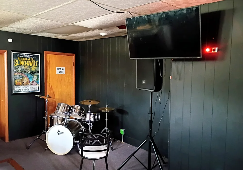 Drum and monitor area in Studio A